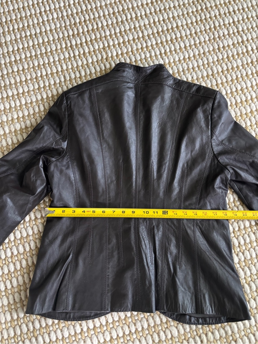 Tahari Dark Brown Collarless Leather Jacket - Picture 7 of 11
